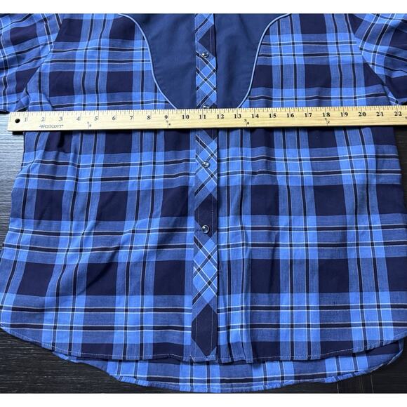 Vtg KENNY ROGERS Women's Karman Western Shirt Blue Plaid Sz 17/18 fits M - Picture 2 of 4